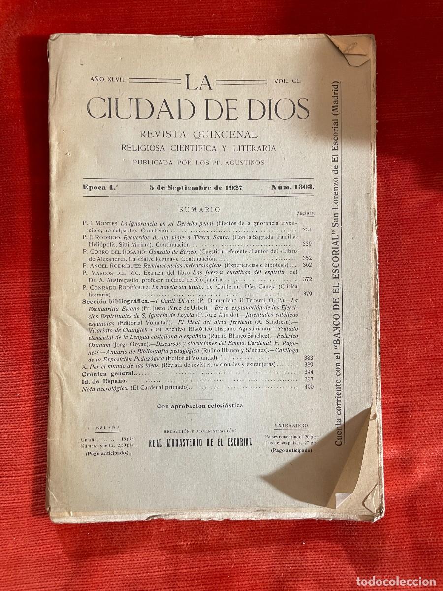 Old books: LA CIUDAD DE DIOS REVISTA DE LOS P.P AGUSTINOS. NUMERO 1303. A&Ntilde;O 1927 MONASTERIO DEL ESCORIAL
