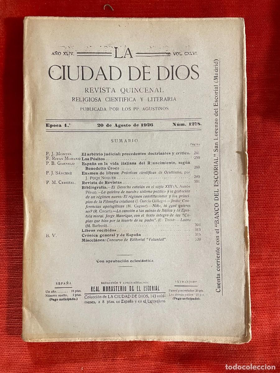 Old books: LA CIUDAD DE DIOS REVISTA DE LOS P.P AGUSTINOS. NUMERO 1278 A&Ntilde;O 1926 MONASTERIO DEL ESCORIAL