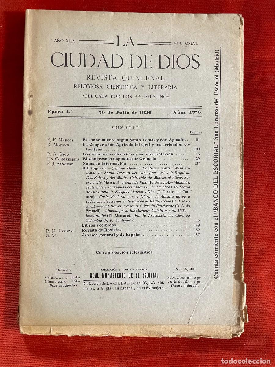 Livres anciens: LA CIUDAD DE DIOS REVISTA DE LOS P.P AGUSTINOS. NUMERO 1276 A&Ntilde;O 1926 MONASTERIO DEL ESCORIAL