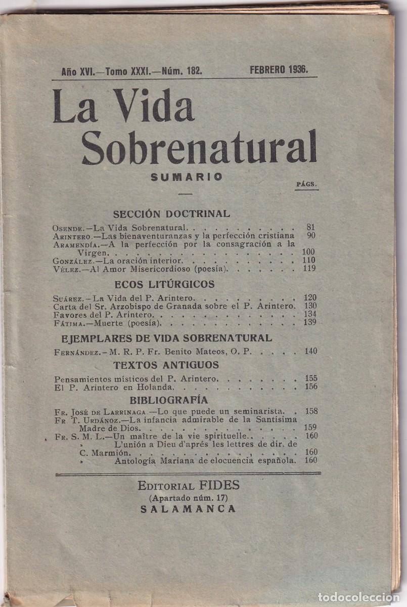 Libri antichi: Revista, la Vida sobrenatural. A&ntilde;o XVI tomo XXXI num 182 1936. Salamanca FIDES