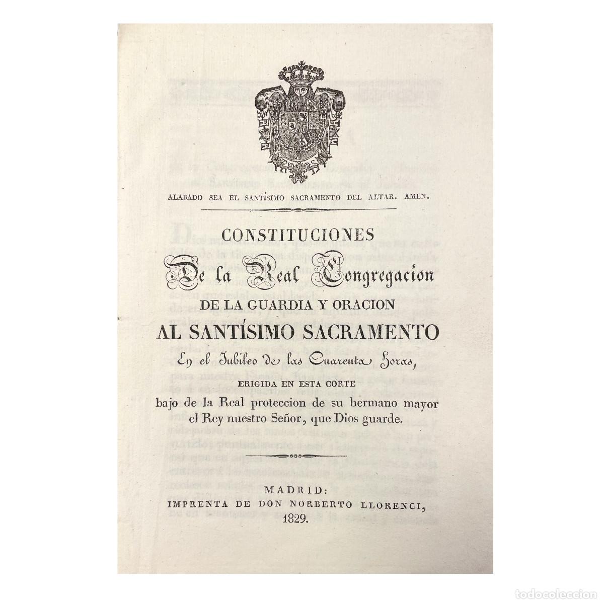Livres anciens: CONGREGACI&Oacute;N SANT&Iacute;SIMO SACRAMENTO - 1826