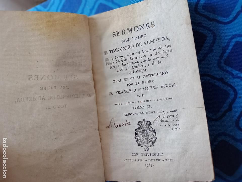 Libri antichi: Sermones del Padre D. Theodoro de Almeyda tomo II 1789
