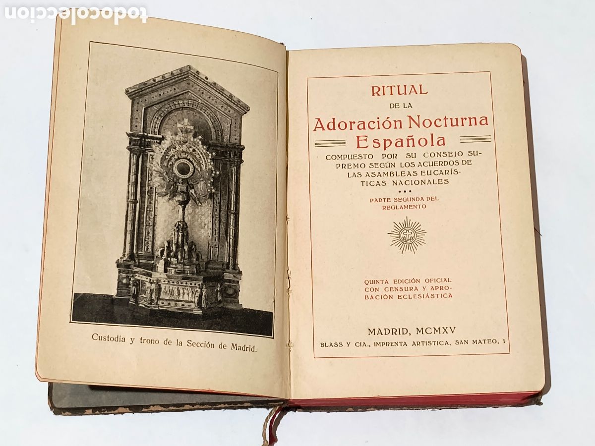 Livros antigos: Ritual de la Adoraci&oacute;n Nocturna &ndash; 1915 &ndash; Libro religioso &ndash; 500 p&aacute;ginas