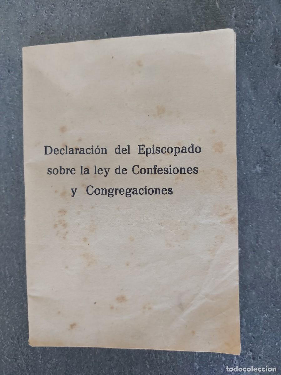 Livros antigos: Declaraci&oacute;n del Episcopado sobre la ley de Confesiones religiosas - &eacute;poca Rep&uacute;blica espa&ntilde;ola- 1933