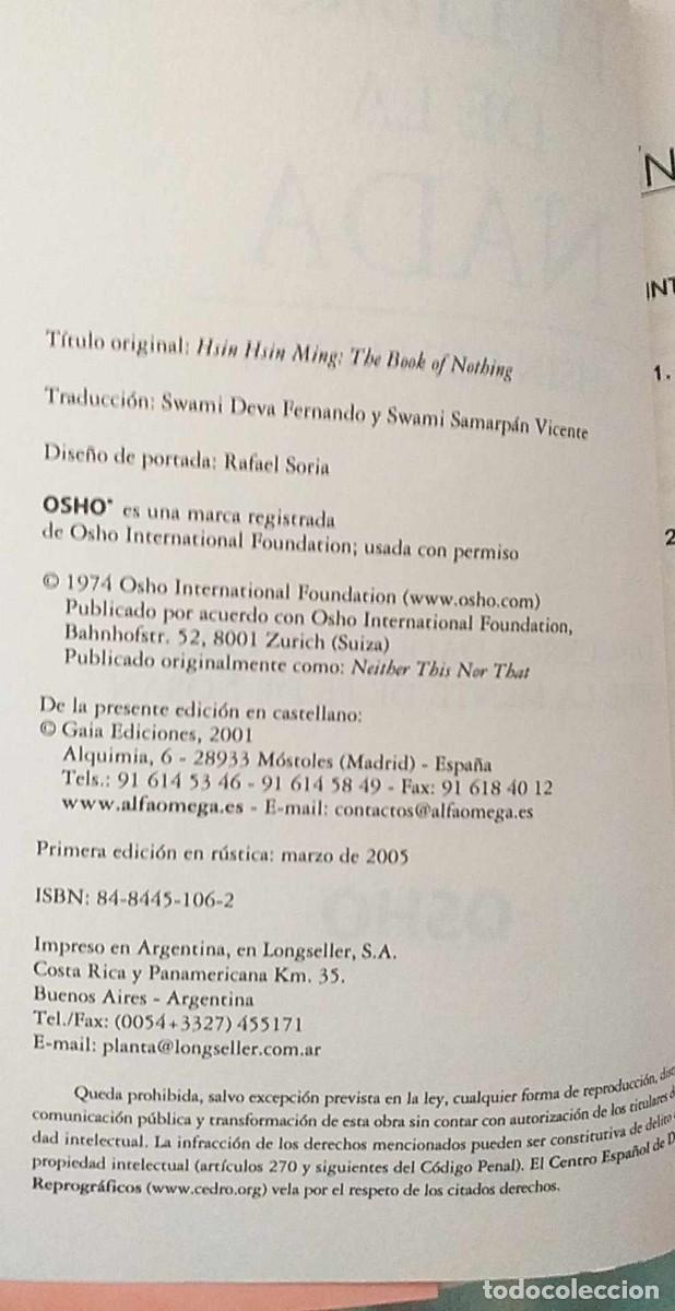 Libros antiguos: LIBRO ESPIRITUALIDAD . EL LIBRO DE LA NADA OSHO - Foto 3