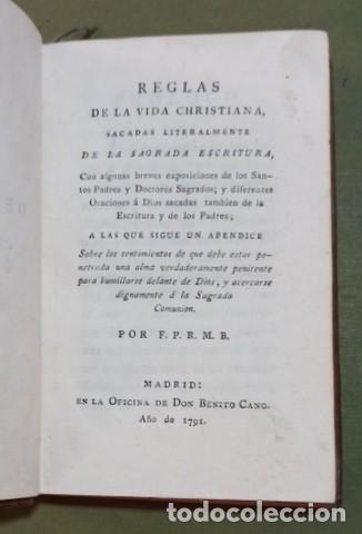 Livres anciens: F.P.R.M.B.: Reglas de la Vida Christiana. Primera edici&oacute;n 1791