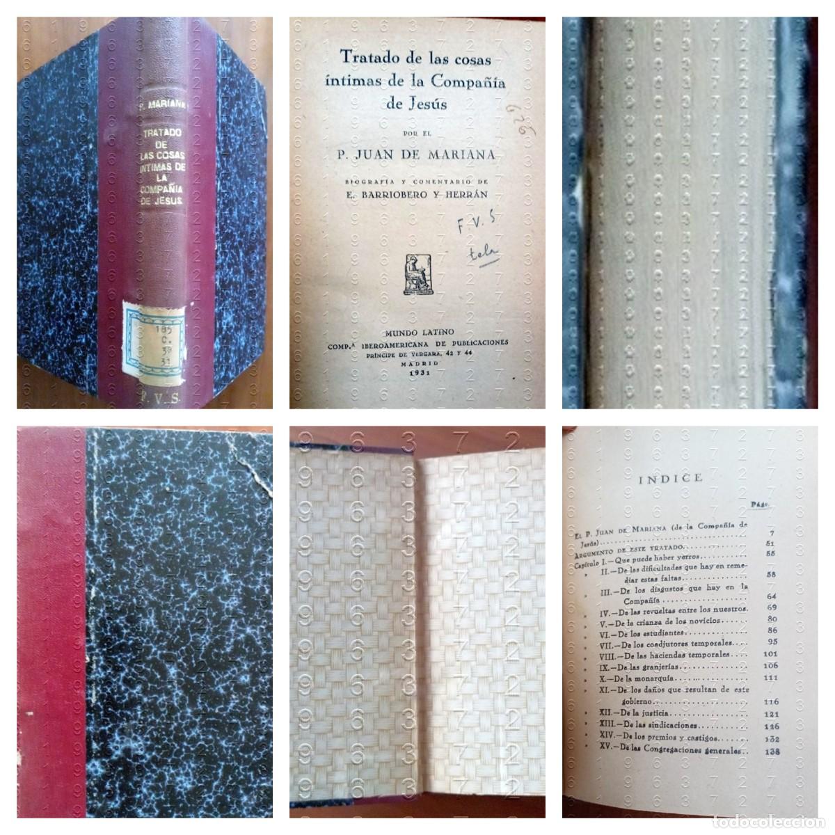 Livres anciens: JESUITAS PADRE MARIANA TRATADO DE LAS COSAS INTIMAS DE LA COMPA&Ntilde;IA DE JESUS 1931 U83