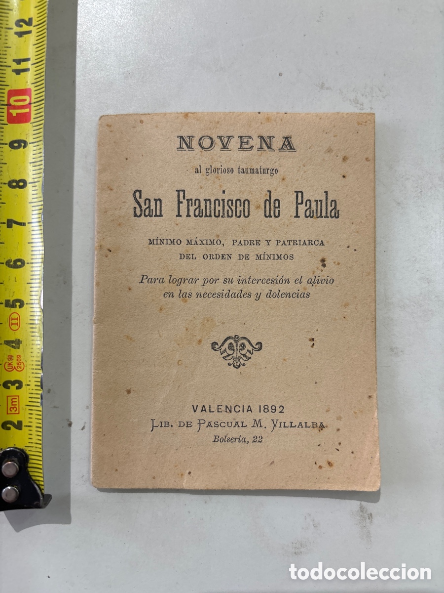Livres anciens: NOVENA A SAN FRANCISCO DE PAULA. VALENCIA, 1892.