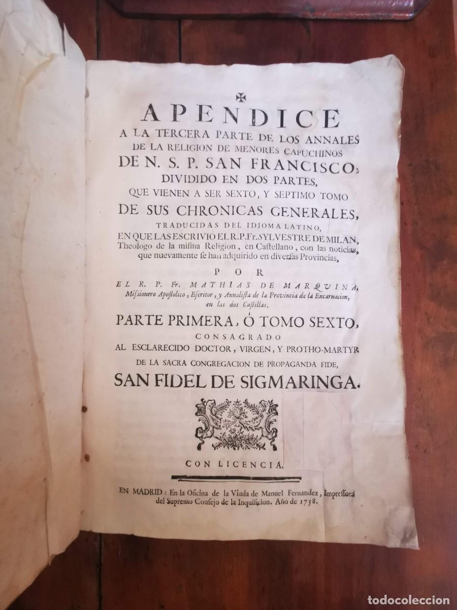 Livres anciens: MILANO, Silvestro da (OFM Cap.) Apendice de la tercera parte de los anales de la religion de Menore