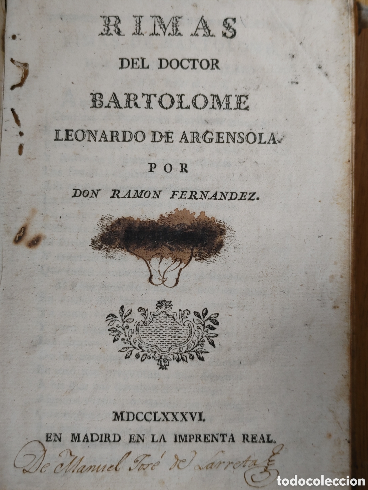 Antiquarische B&uuml;cher: RIMAS DEL DOCTOR BARTOLOME LEONARDO DE ARGENSOLA.