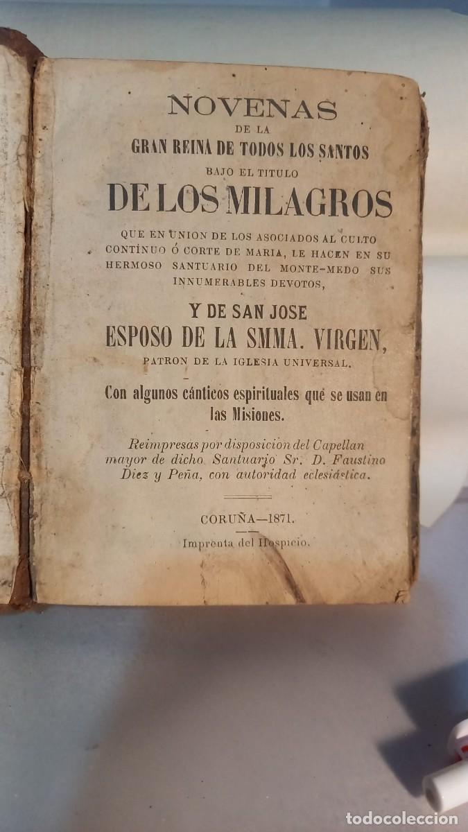 Livros antigos: Novenas de la Gran Reina de todos los Santos bajo el titulo de los Milagros......, Coru&ntilde;a, 1871