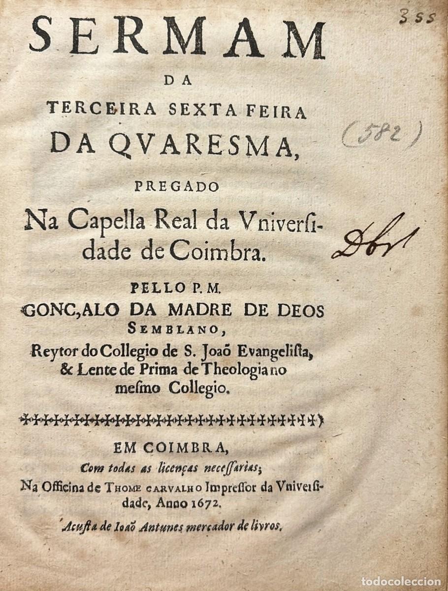 Livres anciens: MADRE DE DEOS, Gon&ccedil;alo da. Sermam de terceira sexta feira da Qvaresma, pregado na Capella Real da Vn