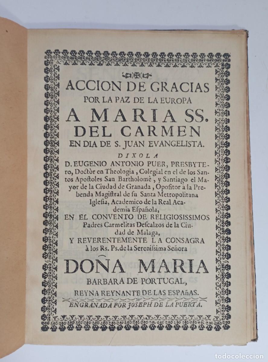 Antiquarische B&uuml;cher: Accion de gracias por la paz de Europa A Mar&iacute;a SS. del Carmen. Granada, Joseph de la Puerta 1749