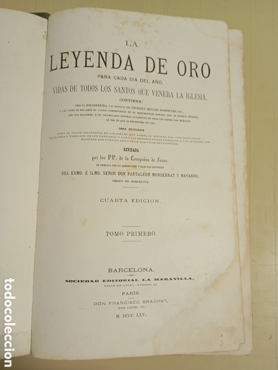 Livres anciens: LA LEYENDA ORO, VIDAS DE TODOS LOS SANTOS QUE VENERA LA IGLESIA, FRANCISCO BRACHET, 1864
