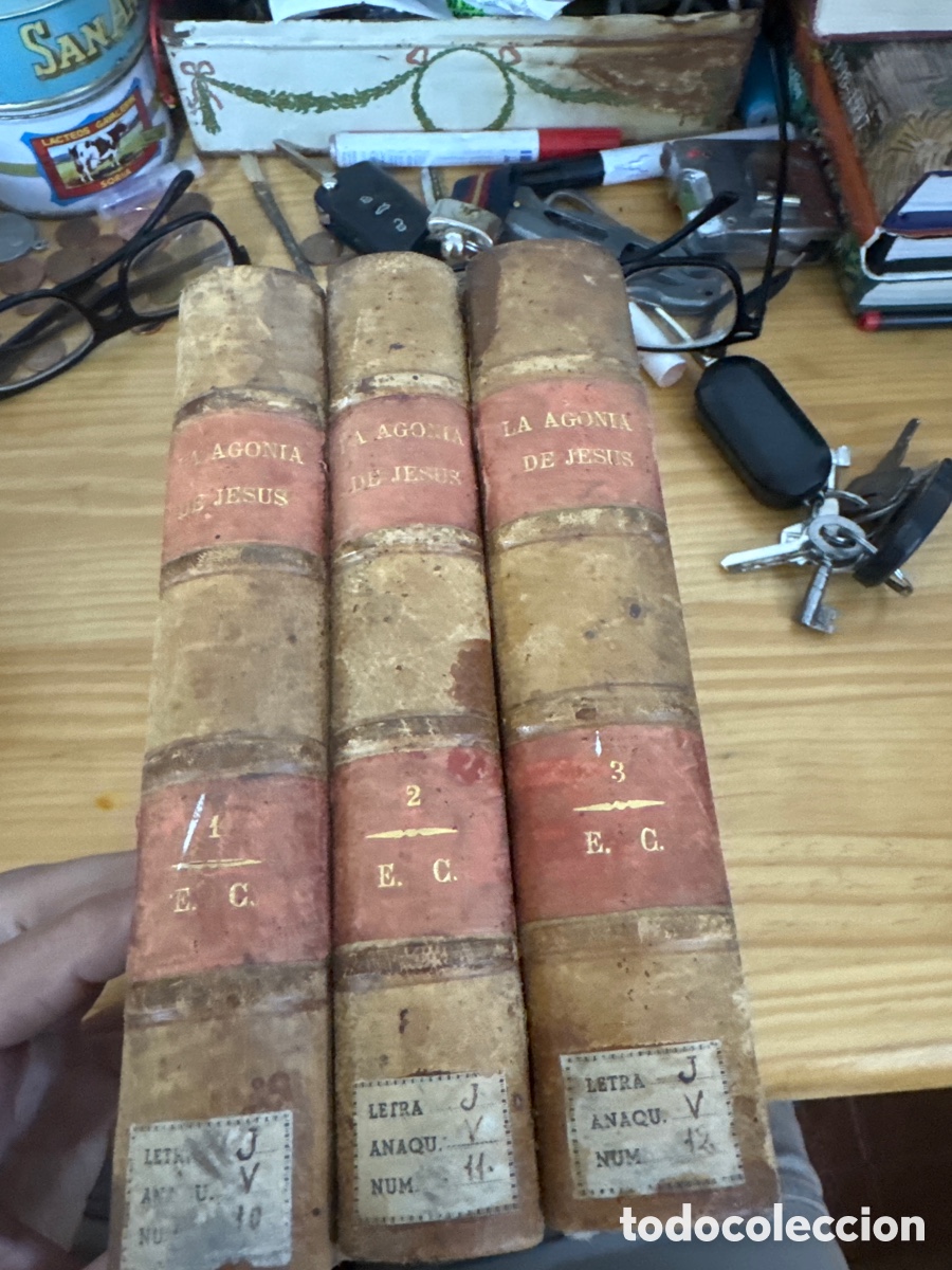 Antiquarische B&uuml;cher: Tres tomos de la agon&iacute;a de Jes&uacute;s, tratado del sufrimiento moral 1878