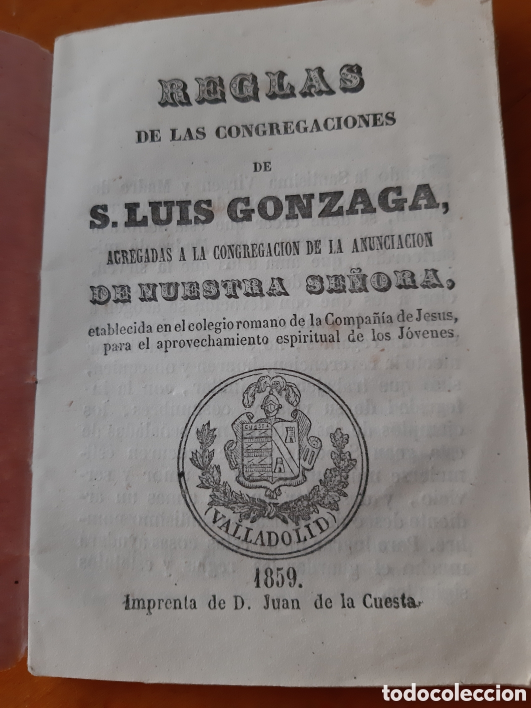 Old books: Novena San Luis Gonzaga Valladolid. A&ntilde;o 1859. 58 p&aacute;ginas. R8089