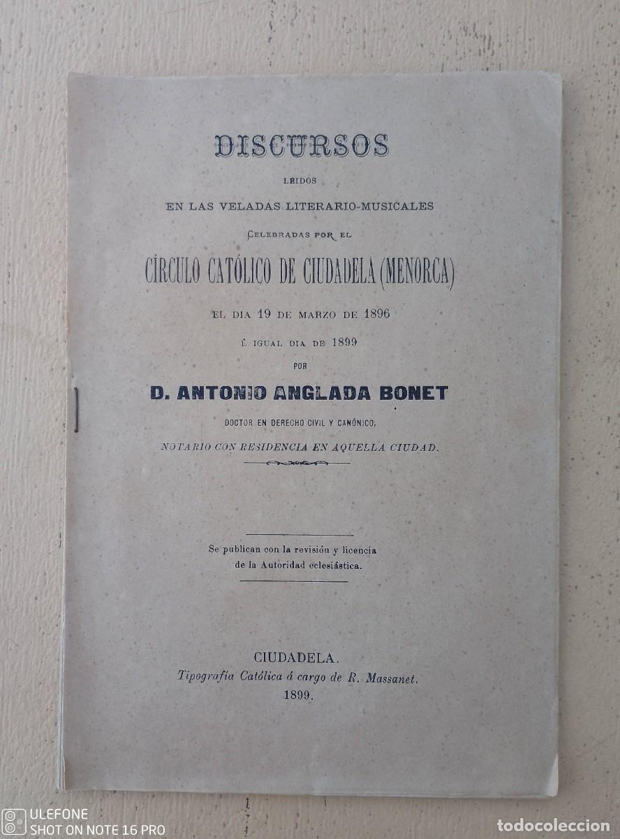 Antiquarische B&uuml;cher: Discursos Le&iacute;dos en las Veladas Literario - Musicales en el Circulo Cat&oacute;lico de Ciudadela (Menorca)