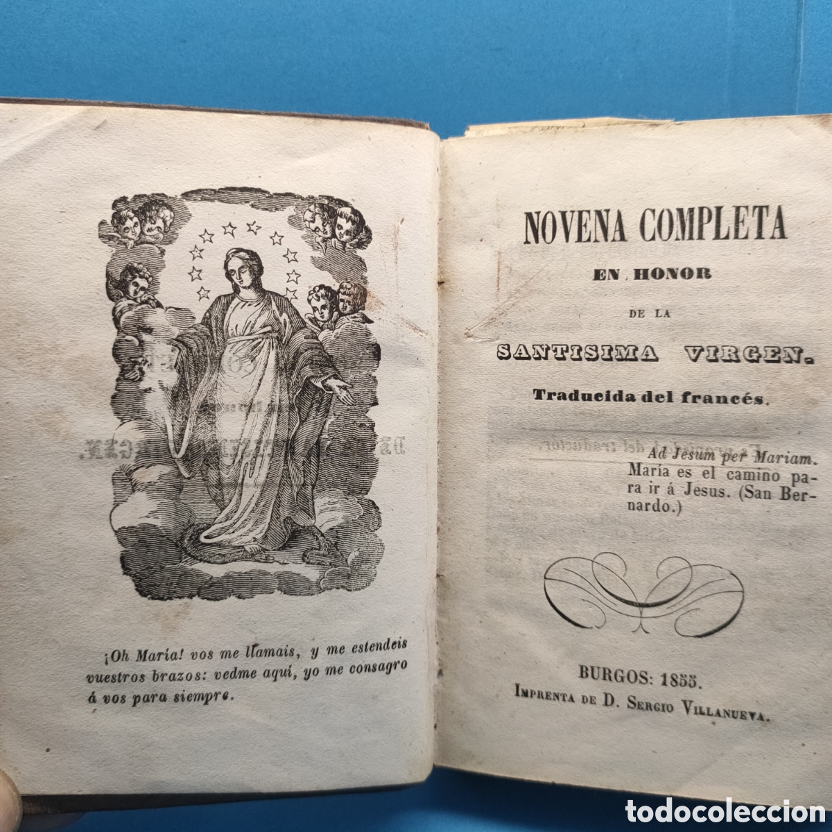 Livres anciens: NOVENA COMPLETA EN HONOR A LA SANTISIMA VIRGEN. Burgos 1855