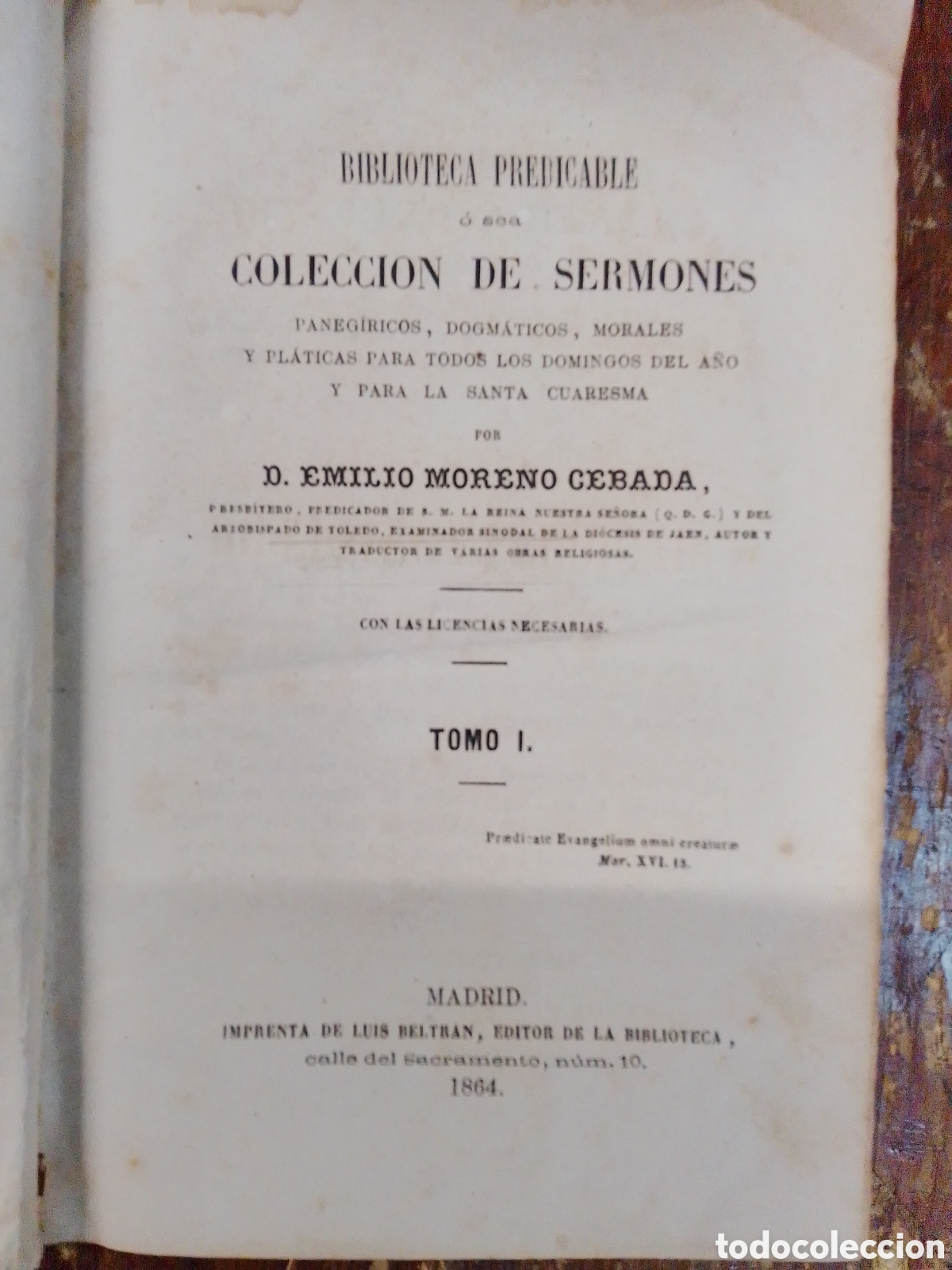 Antiquarische B&uuml;cher: COLECCION DE SERMONES. MORENO CEBADA, EMILIO. LUIS BELTRAN. MADRID. 1864.