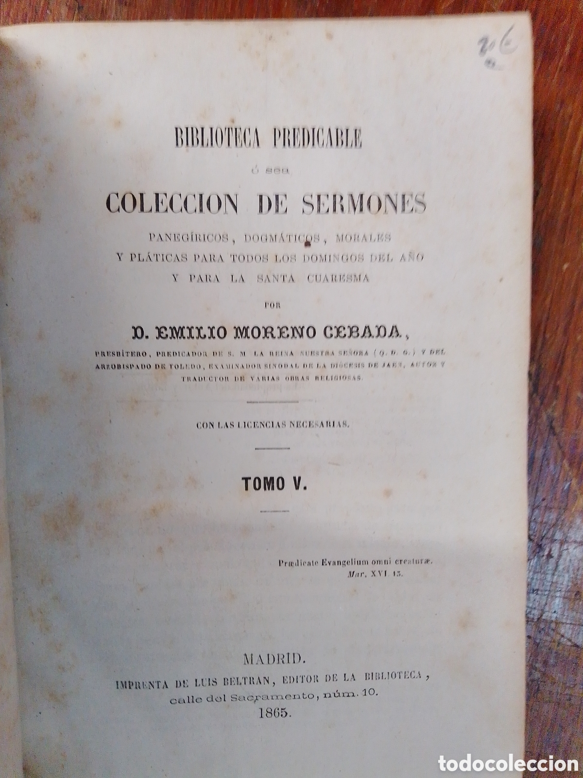 Libros antiguos: COLECCION DE SERMONES. MORENO CEBADA, EMILIO. LUIS BELTRAN. MADRID. 1865.