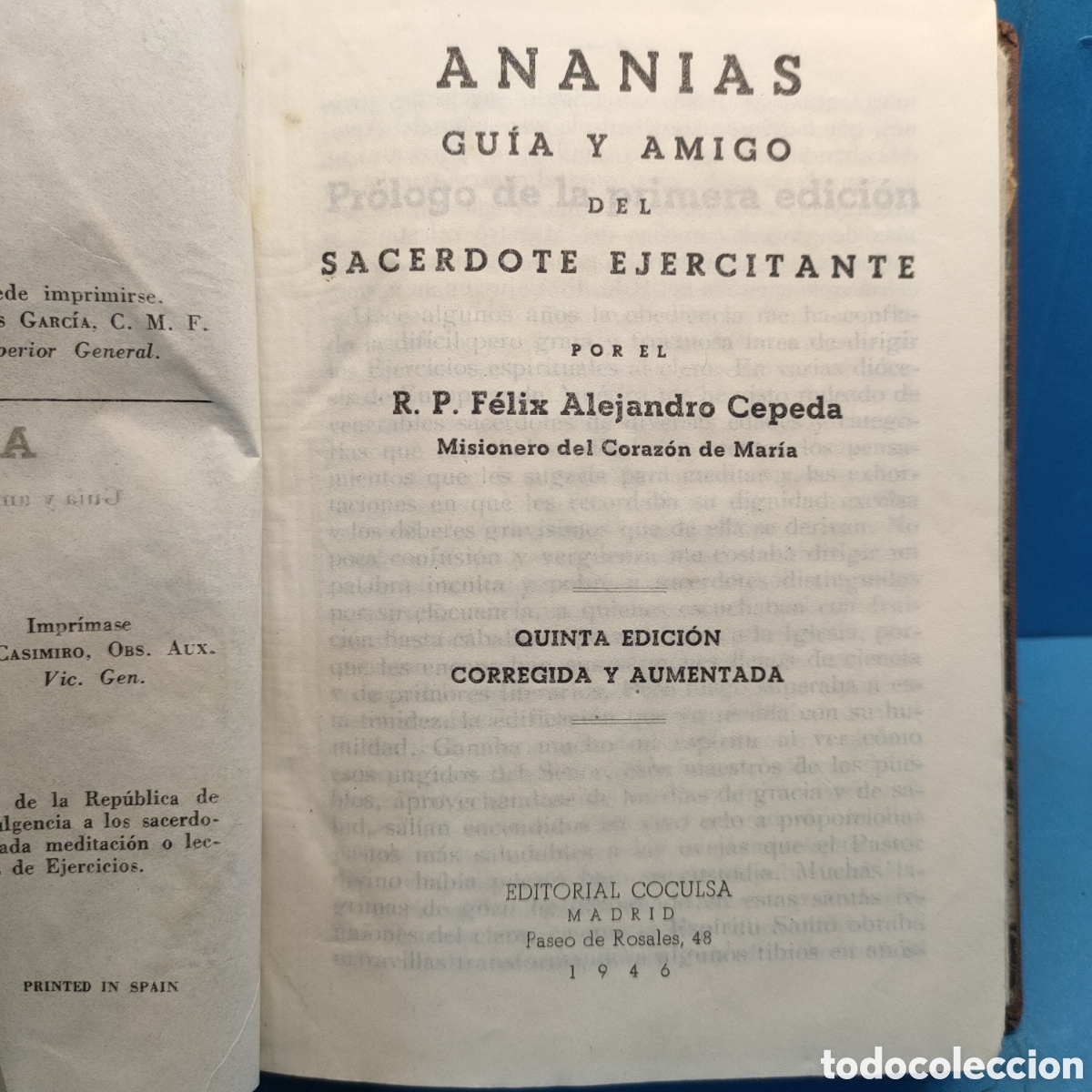 Libros antiguos: ANANIAS. Guia y amigo del sacerdote ejercitante. Felix Alejandro Cepeda. Madrid. 1946