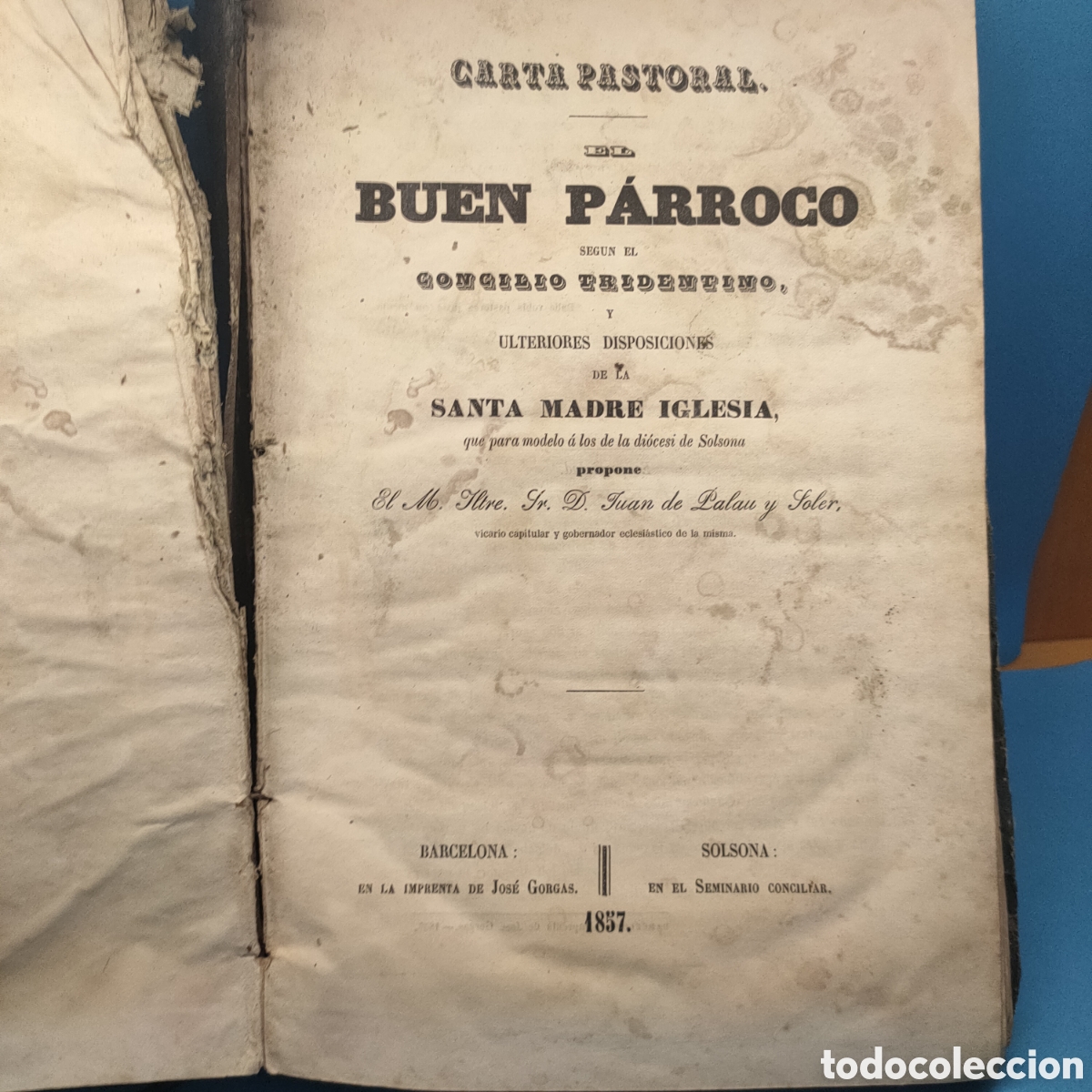 Libros antiguos: CARTA PASTORAL DEL BUEN PARROCO. Juan de palau y Soler. Barcelona 1857.