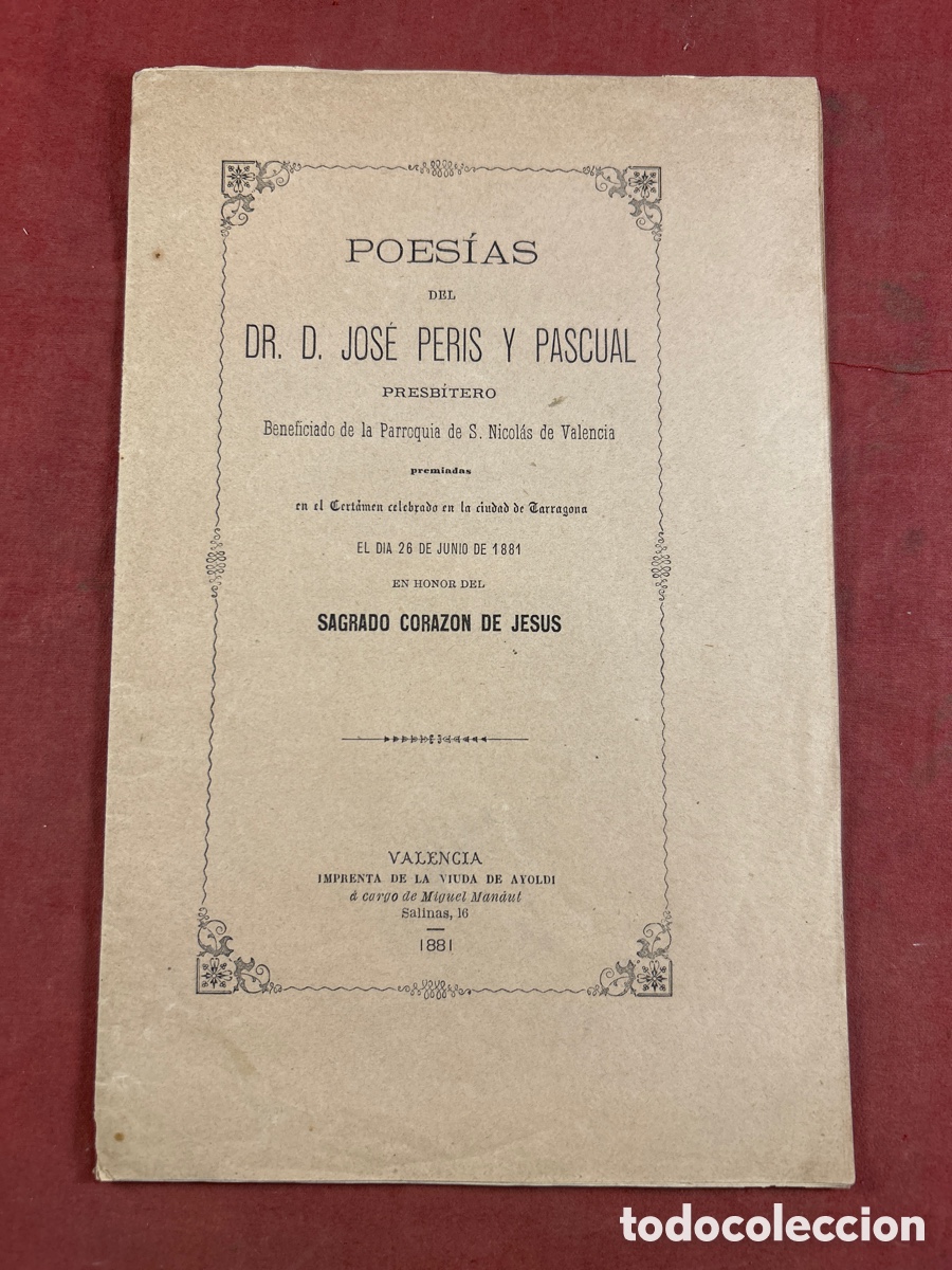 Libros antiguos: POES&Iacute;AS DEL DR. JOS&Eacute; PERIS Y PASCUAL VALENCIA 1881
