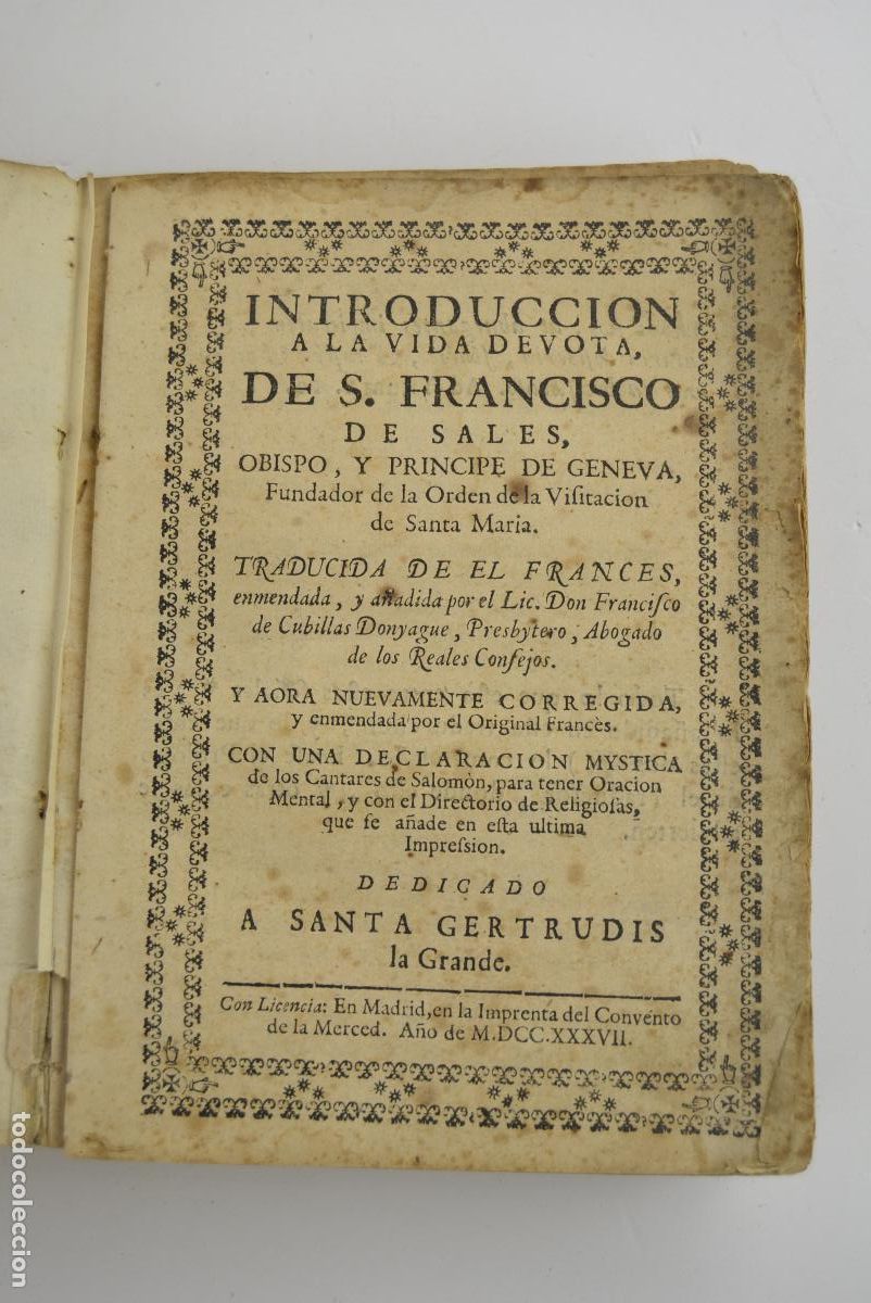 Antiquarische B&uuml;cher: Introducci&oacute;n a la vida devota de S. Franciso de Sales, 1737, Imprenta Convento de la Merced, Madrid