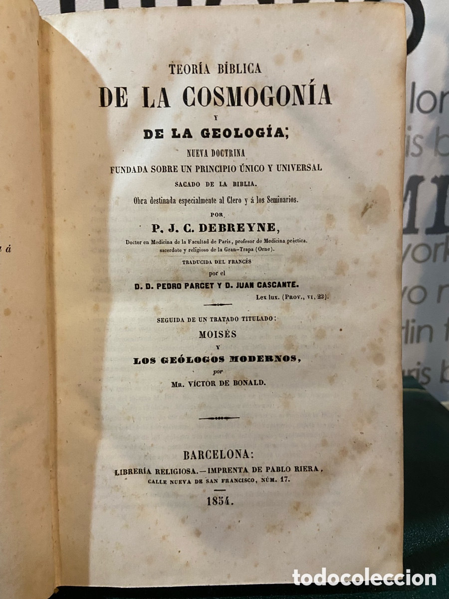 Livros antigos: Teoria Biblica de la Cosmogon&iacute;a de la Geolog&iacute;a- Debreyne
