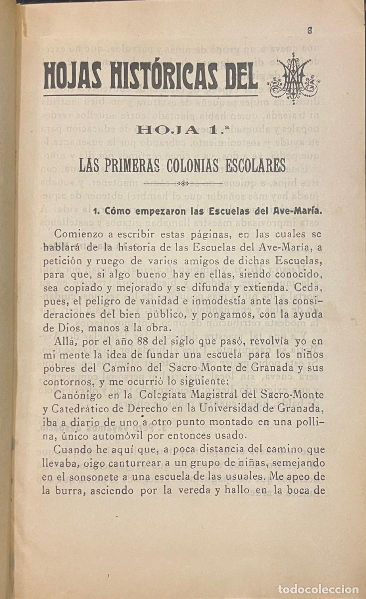 Livros antigos: Hojas Hist&oacute;ricas del Ave Mar&iacute;a. Escuelas del Ave Mar&iacute;a. - Andr&eacute;s Manjon