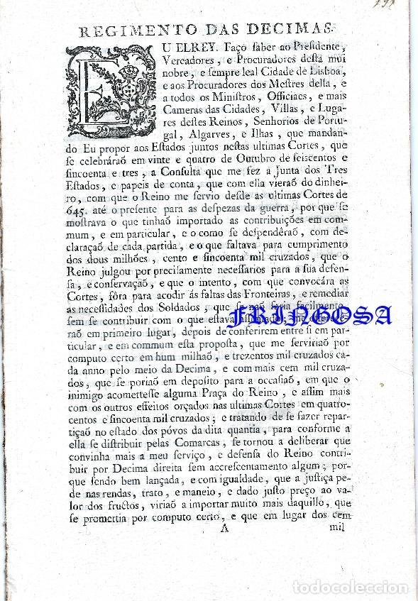 Libros antiguos: REGIMENTO DAS DECIMAS (1654) - Foto 1
