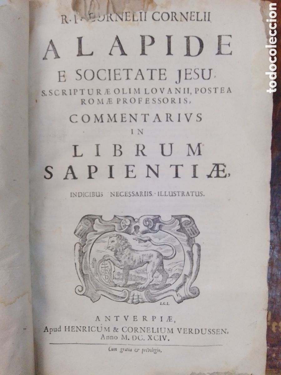 Libri antichi: LIBRUM SAPIENTIAE. R. I. CORNELII CORNELII. HENRICUM & CORNELIUM VERDUSSEN. MDCXCIV - 1694.