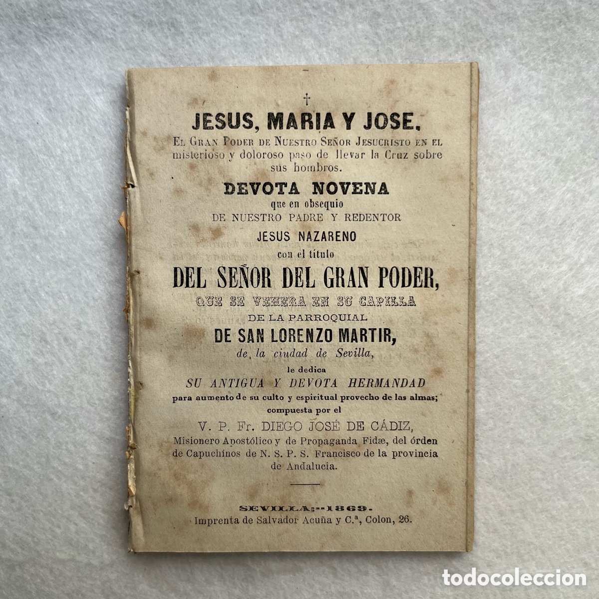 Libros antiguos: RELIGIOSO - DEVOCIONARIO - NOVENA CRISTO JES&Uacute;S DEL GRAN PODER - SEVILLA - Foto 1