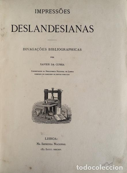 Libros antiguos: CUNHA, Xavier da. - IMPRESS&Otilde;ES DESLANDESIANAS. - Foto 1