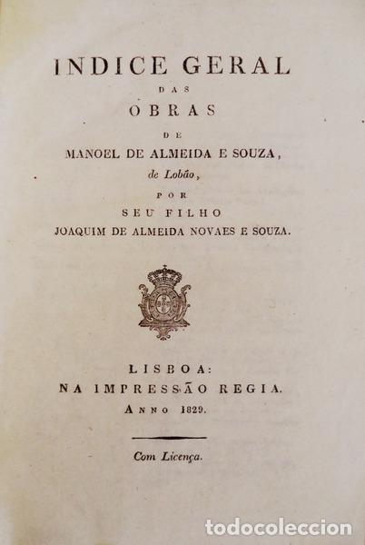 Libri antichi: NOVAES E SOUSA, Joaquim de Almeida. - INDICE GERAL DAS OBRAS DE MANOEL DE ALMEIDA E SOUZA, de Lob&atilde;o,