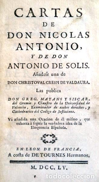 Libros antiguos: ANTONIO. (Nicolas) e Antonio de Solis. - CARTAS - Foto 1