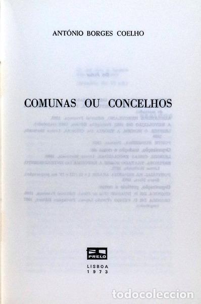 Libros antiguos: BORGES COELHO. (Ant&oacute;nio) - COMUNAS OU CONCELHOS. - Foto 2