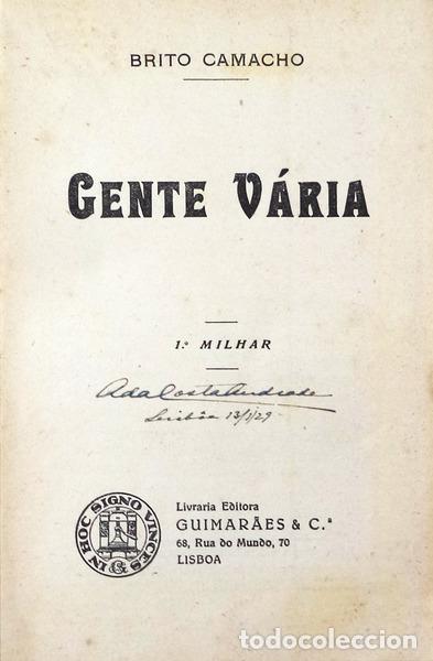 Libros antiguos: BRITO CAMACHO. (Manuel de) - GENTE V&Aacute;RIA. - Foto 2