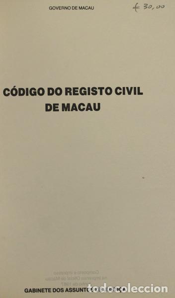 Libros antiguos: C&Oacute;DIGO DO REGISTO CIVIL DE MACAU - Foto 2