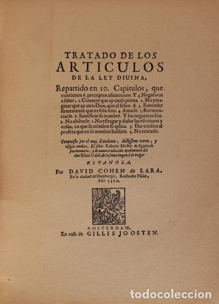 Libros antiguos: MAIMONIDES. - DA LEI DIVINA. - Foto 2