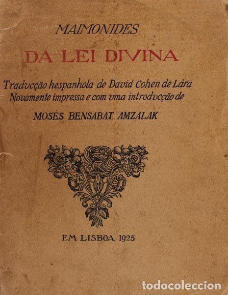 Libros antiguos: MAIMONIDES. - DA LEI DIVINA. - Foto 1