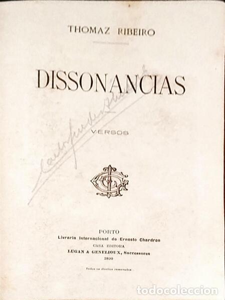 Libros antiguos: RIBEIRO. (Thomaz) - DISSONANCIAS. VERSOS. - Foto 1