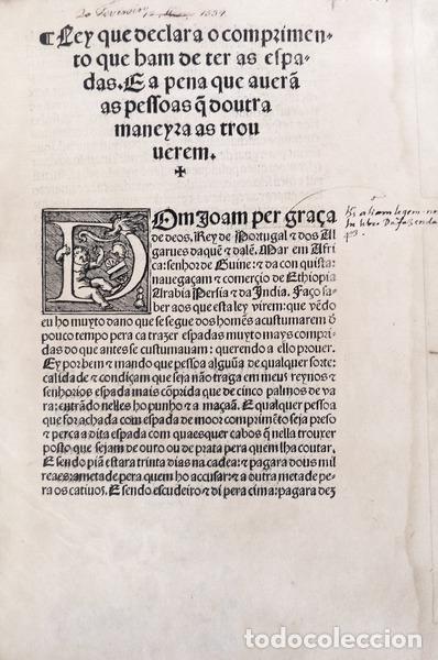 Antiquarische B&uuml;cher: LEY QUE DECLARA O COMPRIMENTO QUE HAM DE TER AS ESPADAS.