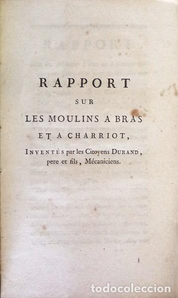 Libri antichi: RABAUT. (J.-P.) - RAPPORT SUR LES MOULINS A BRAS ET A CHARRIOT,