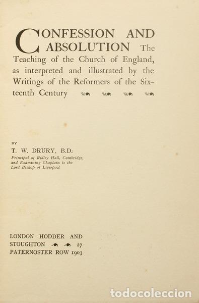 Libros antiguos: DRURY. (Thomas Worthley) - CONFESSION AND ABSOLUTION. - Foto 1