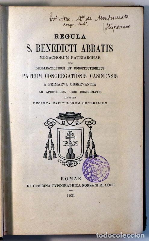 Libros antiguos: REGULA S. BENEDICTI ABBATIS - Romae 1901 - Foto 2