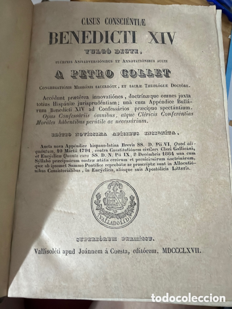 Libros antiguos: CASUS CONSCIENTIAE BENEDICTI - Foto 1