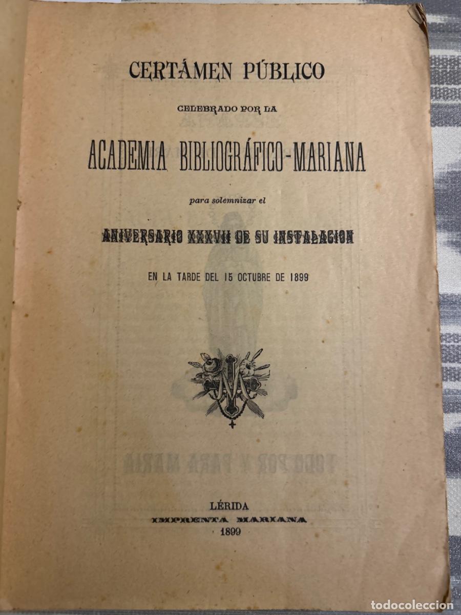 Livros antigos: CERTAMEN PUBLICO DE 1899, NUESTRA SE&Ntilde;ORA DE LLUCH, MALLORCA
