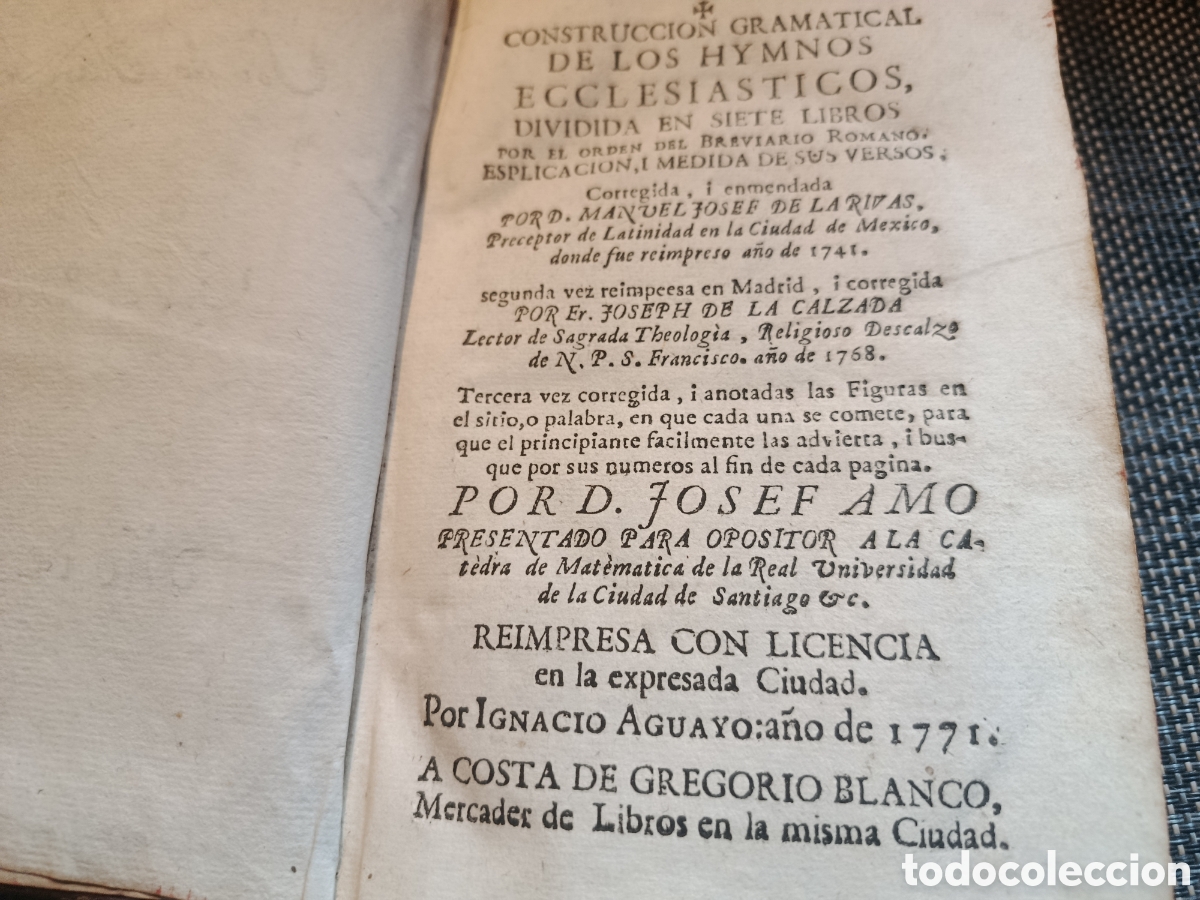 Libros antiguos: Construcci&oacute;n gramatical de los himnos eclesi&aacute;sticos (1771) - Foto 1