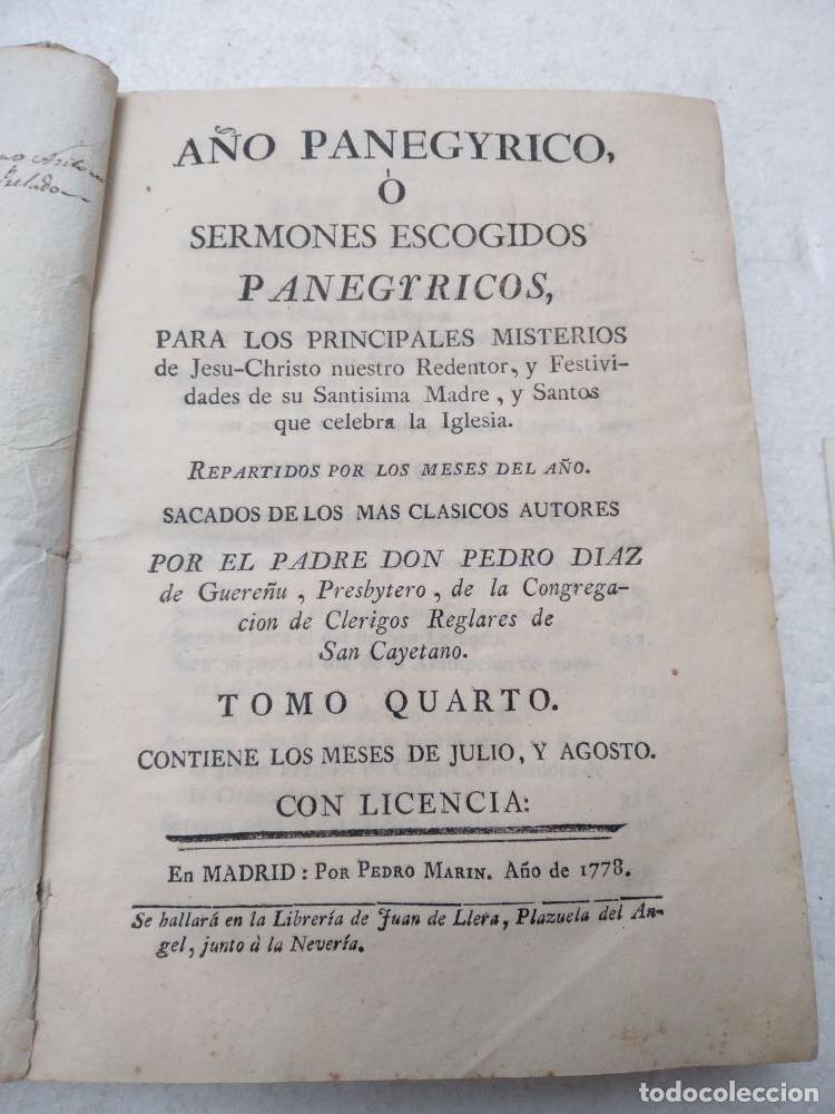 Libri antichi: PEDRO DIAZ DE GUERE&Ntilde;A,,A&Ntilde;O PANEGYRICO O SERMONES ESCOGIDOS tomo 4&ordm; 1778 pergamino